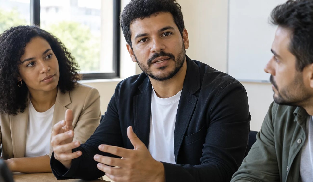 Microfone sozinho no púlpito, cadeiras vazias desfocadas ao fundo
